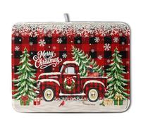 Kwlegh Red Black Buffalo Plaid Christmas Tree Truck Dish Drying Mat 18x24 | Merry Christmas Kitchen Drainer Mat Xmas Pine Tree Dog Winter Snowflake Dishes Pad Reusable Dish Rack Mat for Kitchen Counter