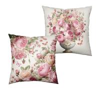 Kwlegh Rose Pillow Covers Spring Summer Pink Floral Throw Pillow Covers 18x18 Set of 2 Shabby Chic Pillow Cases Peony Flower Vase Cushion Cases for Home Farmhouse Couch Sofa Decor