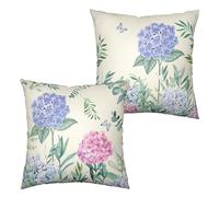 Kwlegh Spring Summer Flower Decorative Pillow Covers Pink and Blue Hydrangea Pillow Case 16x16 Floral Butterfly Cotton Linen Square Cushion Case for Sofa Patio Car 2 Pack