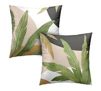 Kwlegh Summer Tropical Green Leaves Chair Cushion Covers Palm Tree Pillowcases Black and White Brown Throw Pillow Cover Home Decor for Living Room Couch Bed 22X22 of 2 Pack