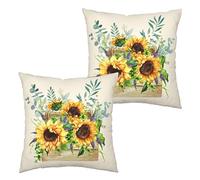 Kwlegh Sunflower Pillow Covers Spring Summer Floral Throw Pillow Covers Set of 2 Yellow and Purple Flowers Decorative Pillow Case 18x18 for Sofa Bed Car Patio, Cotton Linen
