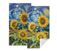 Kwlegh Vincent Van Gogh Starry Night Hand Towels 14.4x28.3 Set of 2 Sunflowers Decorative Kitchen Towels Oil Painting Vintage Towels Soft Highly Absorbent Towel for Bathroom Hotel Gym