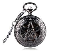 KWMAEEUID Black Pocket Watch Hour Hot TV Series Supernatural Pentagram Mechanical Hand Wind Crown Pattern Steampunk
