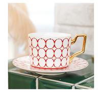 KWMAEEUID Coffee Cup,Tea Cup and Saucers Moroccan Coffee Cup and Saucer Set Ceramic Cappuccino Afternoon Tea Cup 250ml (Color : Circle Red)