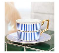 KWMAEEUID Coffee Cup,Tea Cup and Saucers Moroccan Coffee Cup and Saucer Set Ceramic Cappuccino Afternoon Tea Cup 250ml (Color : Vertical Stripe Blue)