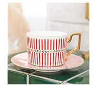 KWMAEEUID Coffee Cup,Tea Cup and Saucers Moroccan Coffee Cup and Saucer Set Ceramic Cappuccino Afternoon Tea Cup 250ml (Color : Vertical Stripe Red)