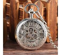 KWMAEEUID Silver Hollow Gear Mechanical Hand Winding Pocket Watch Chain Clock Luxury Crown Pointers Roman Numbers Elegant Clock Top Gifts