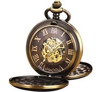 KWMAEEUID Vintage Quartz Mechanical Pocket Watch Mens Pocket Watch 3D Steam Train Railroad Pattern Mechanical Movement for Men + Gift Box(Bronze)