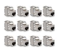 kwmobile 12x CAT6A Keystone Jack RJ45 Module - Shielded Ethernet Keystone Coupler - Tool-Free Snap-In Connector - Metal Housing - 10 Gbps - for Patch Panel, Wall Plate and Network Socket