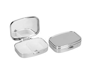 kwmobile 2 Compartment Pill Box - Set of 2X Stainless Steel Travel Box Organizer for Tablets and Prescriptions - Silver