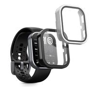 kwmobile 2 Cover with Screen Protector for Amazfit Bip 6 Case - Tempered Glass with Plastic Frame Covers - Black/Silver
