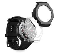 kwmobile 2 Cover with Screen Protector for Amazfit T-Rex 3 Case - Tempered Glass with Plastic Frame Covers - Transparent/Black