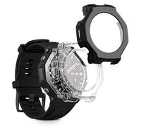 kwmobile 2 Cover with Screen Protector for Amazfit T-Rex3 Pro 48mm Case - Tempered Glass with Plastic Frame Covers - Transparent/Black