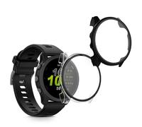kwmobile 2 Cover with Screen Protector for Garmin Forerunner 970 47mm Case - Tempered Glass with Plastic Frame Covers - Transparent/Black