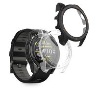 kwmobile 2 Cover with Screen Protector for Garmin Tactix 8 51mm AMOLED Case - Tempered Glass with Plastic Frame Covers - Transparent/Black