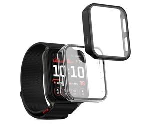 kwmobile 2 Cover with Screen Protector for Garmin Venu X1 Case - Tempered Glass with Plastic Frame Covers - Transparent/Black