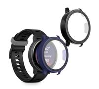 kwmobile 2 Cover with Screen Protector for Garmin vivoactive 5 / active 5 Case - Tempered Glass with Plastic Frame Covers - Black/Dark Blue
