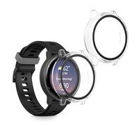 kwmobile 2 Cover with Screen Protector for Garmin vivoactive 5 / active 5 Case - Tempered Glass with Plastic Frame Covers - Transparent