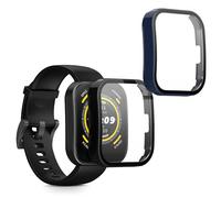 kwmobile 2 Cover with Screen Protector for Huami Amazfit Bip 5 Case - Tempered Glass with Plastic Frame Covers - Black/Dark Blue