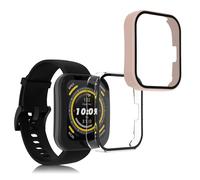kwmobile 2 Cover with Screen Protector for Huami Amazfit Bip 5 Case - Tempered Glass with Plastic Frame Covers - Transparent/Dusty Pink