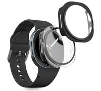 kwmobile 2 Cover with Screen Protector for Samsung Galaxy Watch 8 (44mm) Case - Tempered Glass with Plastic Frame Covers - Transparent/Black