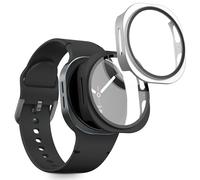 kwmobile 2 Cover with Screen Protector for Samsung Galaxy Watch 8 (44mm) Case - Tempered Glass with Plastic Frame Covers - Black/Silver