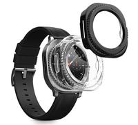 kwmobile 2 Cover with Screen Protector for Samsung Galaxy Watch 8 Classic (46mm) Case - Tempered Glass with Plastic Frame Covers - Transparent/Black