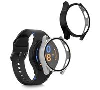 kwmobile 2 Cover with Screen Protector for Samsung Galaxy Watch FE 40mm Case - Tempered Glass with Plastic Frame Covers - Black/Silver