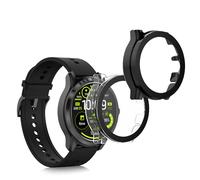 kwmobile 2 Cover with Screen Protector for Ticwatch Pro 5 Case - Tempered Glass with Plastic Frame Covers - Transparent/Black