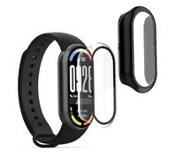 kwmobile 2 Cover with Screen Protector for Xiaomi Mi Band 10 / Smart Band 10 Case - Tempered Glass with Plastic Frame Covers - Transparent/Black