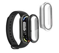 kwmobile 2 Cover with Screen Protector for Xiaomi Mi Band 10 / Smart Band 10 Case - Tempered Glass with Plastic Frame Covers - Black/Silver
