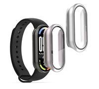kwmobile 2 Cover with Screen Protector for Xiaomi Mi Band 10 / Smart Band 10 Case - Tempered Glass with Plastic Frame Covers - Silver/Metallic Pink