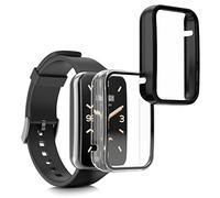 kwmobile 2 Cover with Screen Protector for Xiaomi Mi Band 7 Pro Case - Tempered Glass with Plastic Frame Covers - Black/Transparent
