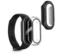 kwmobile 2 Cover with Screen Protector for Xiaomi Mi Band 8 Case - Tempered Glass with Plastic Frame Covers - Transparent/Black