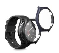 kwmobile 2 Cover with Screen Protector for Xiaomi Watch S1 Case - Tempered Glass with Plastic Frame Covers - Black/Dark Blue