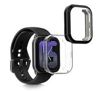 kwmobile 2x Cover with Screen Protector for Amazfit Active (A2211) Case - TPU Silicone Fitness Tracker Cover Set - Transparent/Black