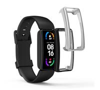 kwmobile 2x Cover with Screen Protector for Fitbit Inspire 3 / Inspire 2 / Ace 3 Case - TPU Silicone Fitness Tracker Cover Set - Black/Silver