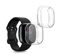 kwmobile 2x Cover with Screen Protector for Fitbit Versa 4 / Sense 2 Case - TPU Silicone Fitness Tracker Cover Set - Transparent