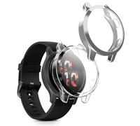 kwmobile 2x Cover with Screen Protector for Garmin Garmin Venu 2S / vivoactive 4S Case - TPU Silicone Fitness Tracker Cover Set - Transparent/Silver