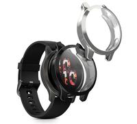 kwmobile 2x Cover with Screen Protector for Garmin Garmin Venu 2S / vivoactive 4S Case - TPU Silicone Fitness Tracker Cover Set - Silver/Dark Grey