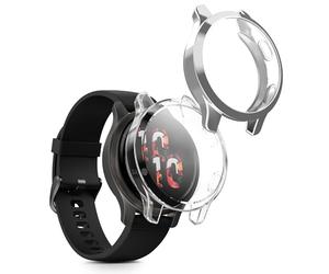 kwmobile 2x Cover with Screen Protector for Garmin Garmin Venu 2S / vivoactive 4S Case - TPU Silicone Fitness Tracker Cover Set - Transparent/Silver