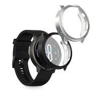 kwmobile 2x Cover with Screen Protector for Garmin Venu 4 45mm Case - TPU Silicone Fitness Tracker Cover Set - Black/Silver