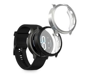 kwmobile 2x Cover with Screen Protector for Garmin Venu 4 45mm Case - TPU Silicone Fitness Tracker Cover Set - Black/Silver