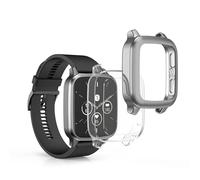 kwmobile 2x Cover with Screen Protector for Garmin Venu Sq 2 Music/Sq 2 Case - TPU Silicone Fitness Tracker Cover Set - Transparent/Silver