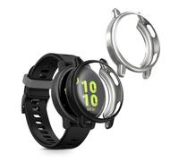 kwmobile 2x Cover with Screen Protector for Garmin vivoactive 5 / active 5 Case - TPU Silicone Fitness Tracker Cover Set - Black/Silver
