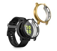 kwmobile 2x Cover with Screen Protector for Garmin vivoactive 5 / active 5 Case - TPU Silicone Fitness Tracker Cover Set - Black/Gold