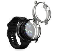 kwmobile 2x Cover with Screen Protector for Garmin vivoactive 6 (42mm) / Active 6 Case - TPU Silicone Fitness Tracker Cover Set - Black/Silver