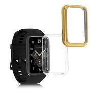 kwmobile 2x Cover with Screen Protector for Huawei Watch Fit 2 Case - TPU Silicone Fitness Tracker Cover Set - Transparent/Gold