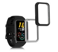 kwmobile 2x Cover with Screen Protector for Huawei Watch Fit 2 Case - TPU Silicone Fitness Tracker Cover Set - Black/Silver