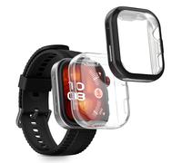 kwmobile 2x Cover with Screen Protector for Huawei Watch Fit 4 Pro Case - TPU Silicone Fitness Tracker Cover Set - Transparent/Black